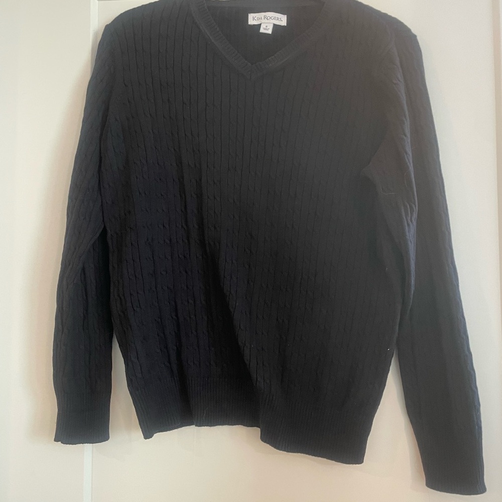 Kim Rogers Black V-Neck Sweater Classic Knit